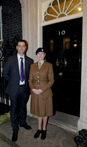 Eddie Mewies and Rosie James, both M-EC outside No. 10 Downing Street. (photo credit Crown Copyright)